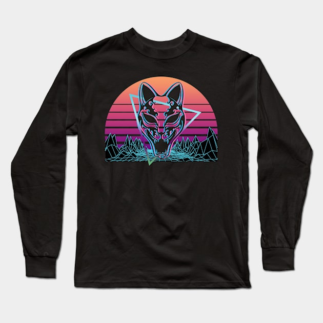 Kitsune Mask Fox Mask Vaporwave Aesthetic Retro Gift Long Sleeve T-Shirt by Alex21